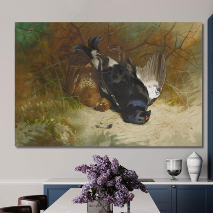 Natura Morta Con Una Coppia Di Galli Forcelli Archibald Thorburn ath94 quadro stampato su tela