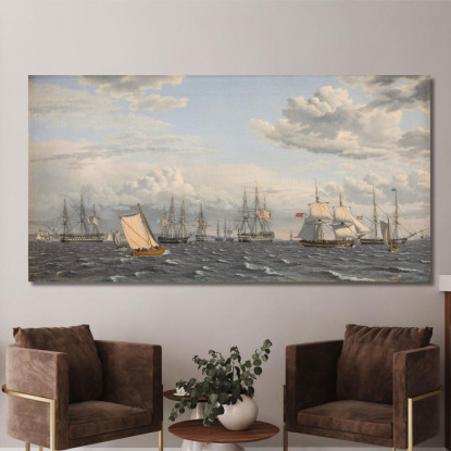 Una Flotta Russa All'Ancora Vicino A Elsinore Christoffer Wilhelm Eckersberg cwe5 quadro stampato su tela