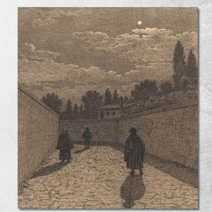 Chiaro Di Luna Su Una Strada Con Tre Figure Christoffer Wilhelm Eckersberg cwe41 quadro stampato su tela