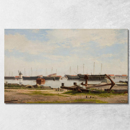 Parte Di Nyholm Con La Gru E Alcune Navi Da Guerra Christoffer Wilhelm Eckersberg cwe42 quadro stampato su tela