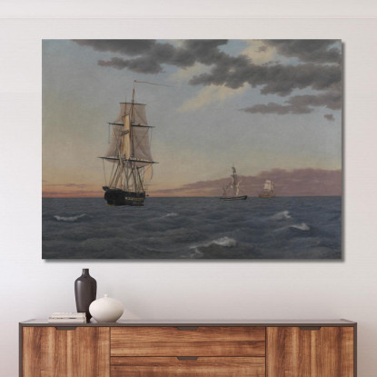 La Corvetta Galathea Ferma Per Inviare Aiuto Al Brigantino St. Jean Christoffer Wilhelm Eckersberg cwe74 quadro stampato su tel