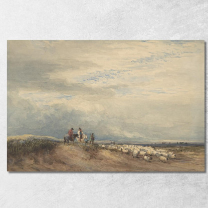 Cavalieri Con Pecore Vicino A Un Estuario David Cox dcx41 quadro stampato su tela