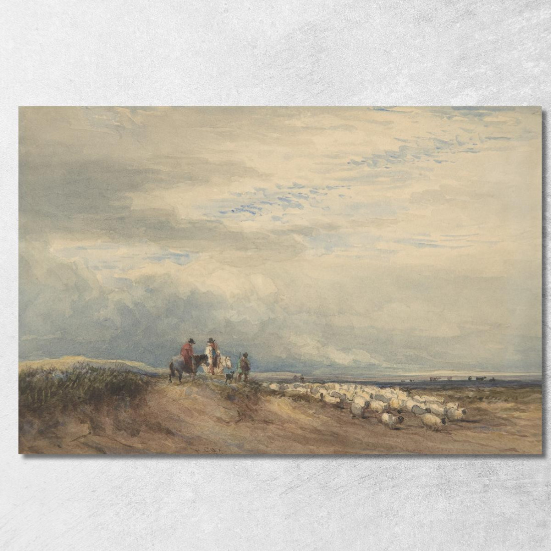 Cavalieri Con Pecore Vicino A Un Estuario David Cox dcx41 quadro stampato su tela