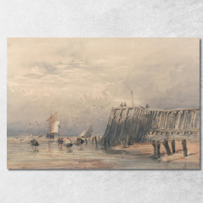 Barche A Vela E Pescatori Di Gamberetti Al Largo Di Un Molo David Cox dcx42 quadro stampato su tela