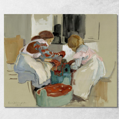 Dos Chicas Tiñendo Tela Eero Järnefelt ejr37 cuadro en lienzo