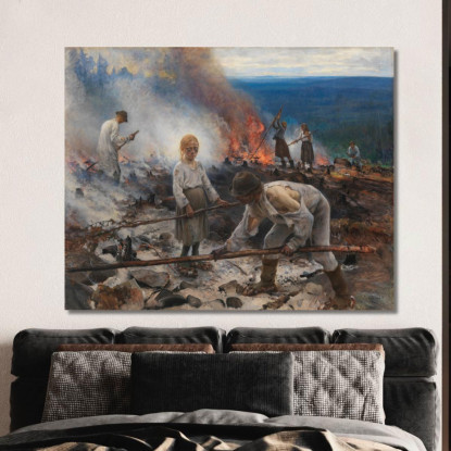 Bajo El Yugo: Quemando El Matorral Eero Järnefelt ejr38 cuadro en lienzo