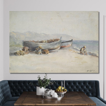 Barche Da Pesca Sulla Riva Hercules Brabazon Brabazon hbb26 quadro stampato su tela