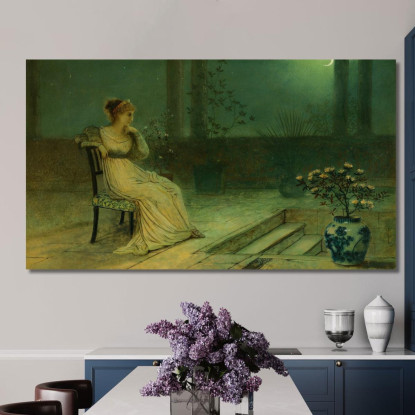 Una Fanciulla Classica Seduta Su Una Terrazza Al Chiaro Di Luna John Atkinson Grimshaw jag1 quadro stampato su tela