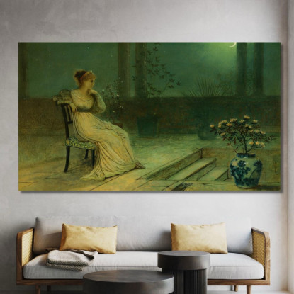 Una Fanciulla Classica Seduta Su Una Terrazza Al Chiaro Di Luna John Atkinson Grimshaw jag1 quadro stampato su tela