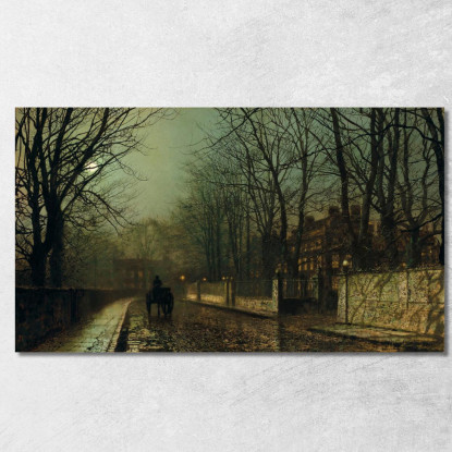 Una Luna Umida Su Putney Road John Atkinson Grimshaw jag13 quadro stampato su tela