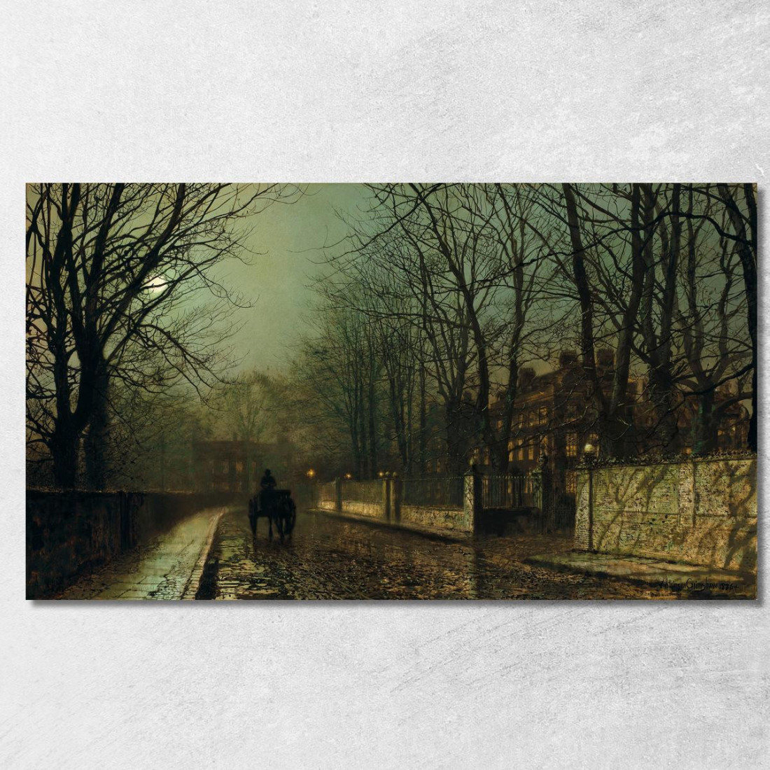 Una Luna Umida Su Putney Road John Atkinson Grimshaw jag13 quadro stampato su tela