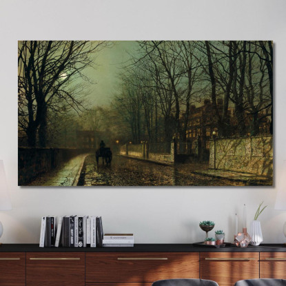 Una Luna Umida Su Putney Road John Atkinson Grimshaw jag13 quadro stampato su tela