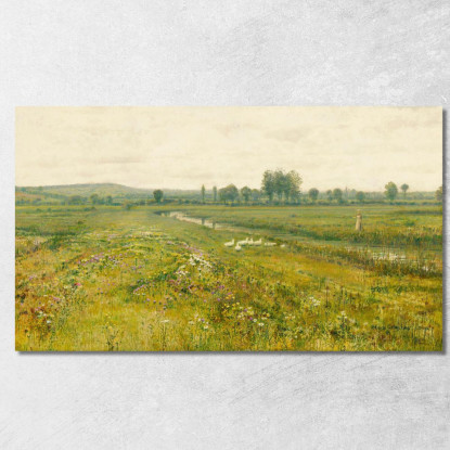 Un Ampio Prato Con Oche Presso Un Ruscello John Atkinson Grimshaw jag18 quadro stampato su tela