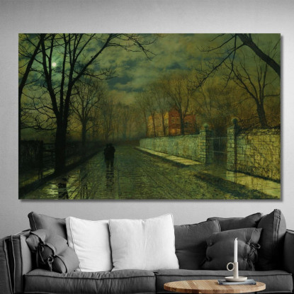 Figure In Un Vicolo Illuminato Dalla Luna Dopo La Pioggia John Atkinson Grimshaw jag28 quadro stampato su tela