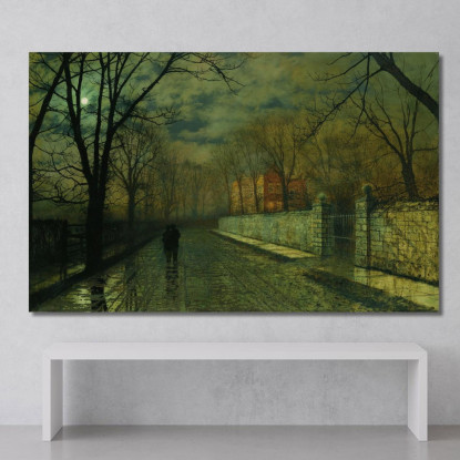 Figure In Un Vicolo Illuminato Dalla Luna Dopo La Pioggia John Atkinson Grimshaw jag28 quadro stampato su tela
