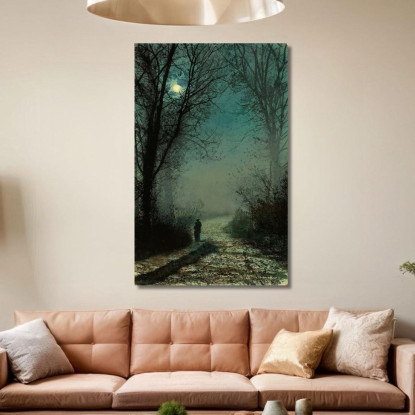 Amanti Su Un Viottolo Al Chiaro Di Luna John Atkinson Grimshaw jag42 quadro stampato su tela