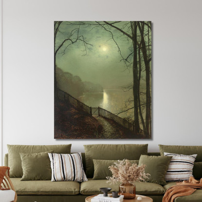 Chiaro Di Luna Sul Lago Roundhay Park Leeds John Atkinson Grimshaw jag45 quadro stampato su tela