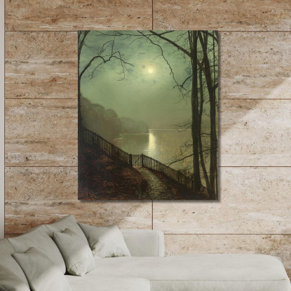 Chiaro Di Luna Sul Lago Roundhay Park Leeds John Atkinson Grimshaw jag45 quadro stampato su tela