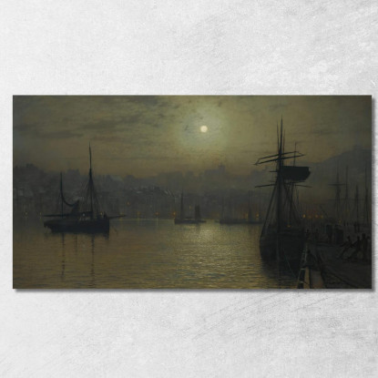 Vecchia Scarborough Luna Piena E Alta Marea John Atkinson Grimshaw jag52 quadro stampato su tela