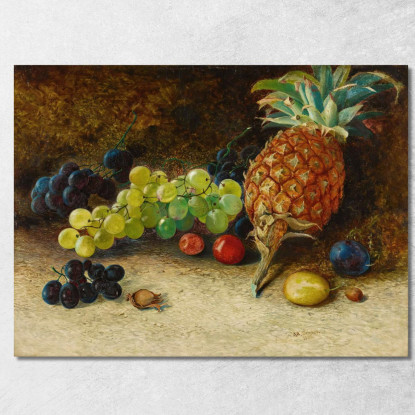 Natura Morta Con Ananas Uva Noci E Prugne John Atkinson Grimshaw jag67 quadro stampato su tela