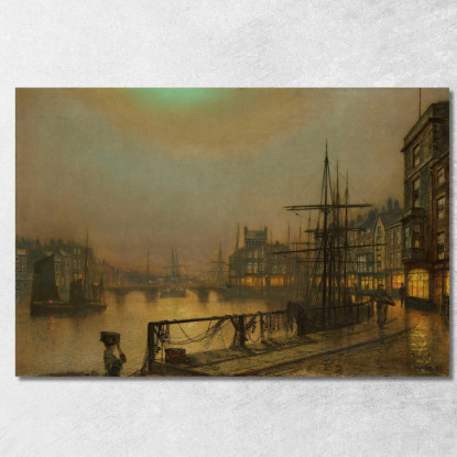 Whitby Di Notte John Atkinson Grimshaw jag82 quadro stampato su tela
