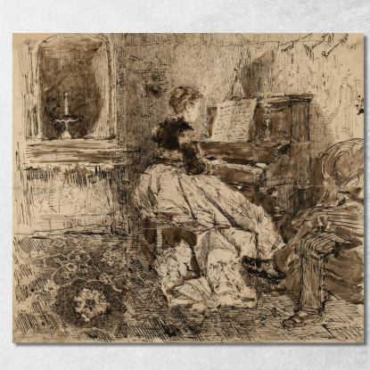 Cecilia De Madrazo Che Suona Il Pianoforte Mariano Fortuny Marsal mfm19 quadro stampato su tela