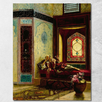 Signora Orientale Languida Con Una Rosa Rudolf Ernst rer26 quadro stampato su tela