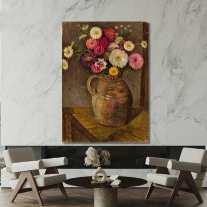 Aster E Zinnie In Una Brocca Di Terracotta Tadeusz Makowski tmk6 quadro stampato su tela
