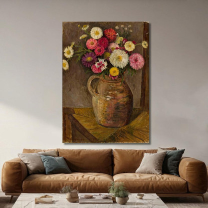 Aster E Zinnie In Una Brocca Di Terracotta Tadeusz Makowski tmk6 quadro stampato su tela
