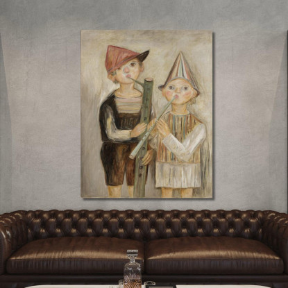 Ragazzi Con Flauti Rurali Tadeusz Makowski tmk17 quadro stampato su tela