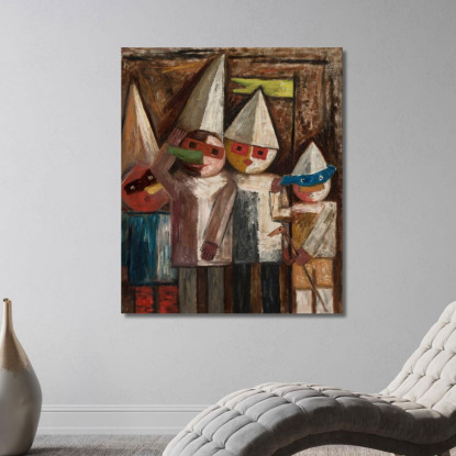 Carnevale Di Bambini Con Bandiera Tadeusz Makowski tmk24 quadro stampato su tela