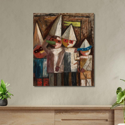 Carnevale Di Bambini Con Bandiera Tadeusz Makowski tmk24 quadro stampato su tela