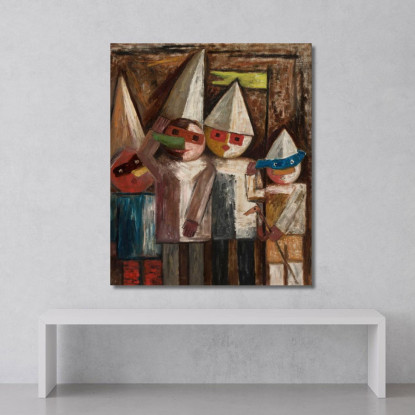 Carnevale Di Bambini Con Bandiera Tadeusz Makowski tmk24 quadro stampato su tela