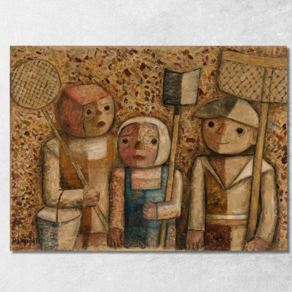 Bambini Che Vanno A Pescare Tadeusz Makowski tmk26 quadro stampato su tela