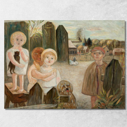 Bambini Nel Cortile Di Un Villaggio Tadeusz Makowski tmk27 quadro stampato su tela