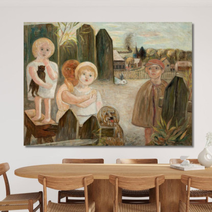 Bambini Nel Cortile Di Un Villaggio Tadeusz Makowski tmk27 quadro stampato su tela