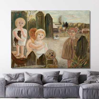 Bambini Nel Cortile Di Un Villaggio Tadeusz Makowski tmk27 quadro stampato su tela
