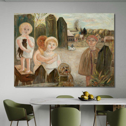 Bambini Nel Cortile Di Un Villaggio Tadeusz Makowski tmk27 quadro stampato su tela