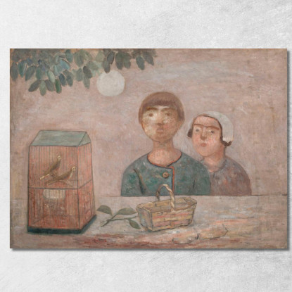 Bambini Davanti A Una Gabbia Con Uccellini Tadeusz Makowski tmk30 quadro stampato su tela