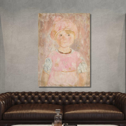 Bambina Con Vestito E Cappello Rosa Tadeusz Makowski tmk49 quadro stampato su tela