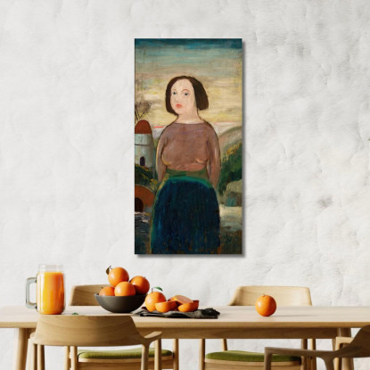 Ragazza Sullo Sfondo Di Un Paesaggio Con Mulino A Vento Tadeusz Makowski tmk62 quadro stampato su tela