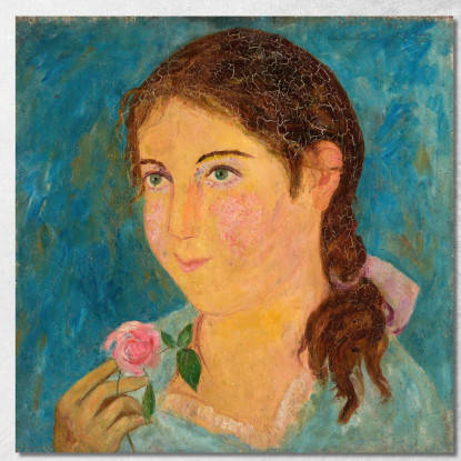Ragazza Che Tiene Una Rosa In Mano Tadeusz Makowski tmk63 quadro stampato su tela