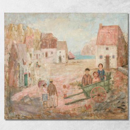 Paesaggio Di Una Piccola Città Con Bambini In Una Carrozzina Tadeusz Makowski tmk95 quadro stampato su tela