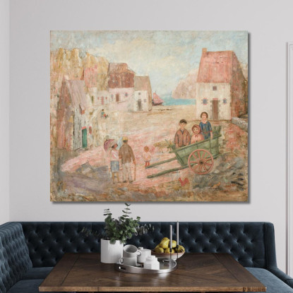 Paesaggio Di Una Piccola Città Con Bambini In Una Carrozzina Tadeusz Makowski tmk95 quadro stampato su tela