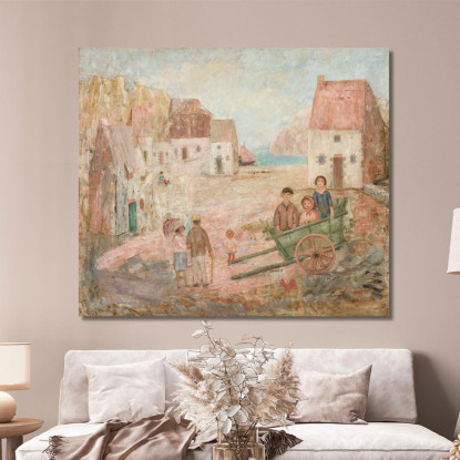 Paesaggio Di Una Piccola Città Con Bambini In Una Carrozzina Tadeusz Makowski tmk95 quadro stampato su tela
