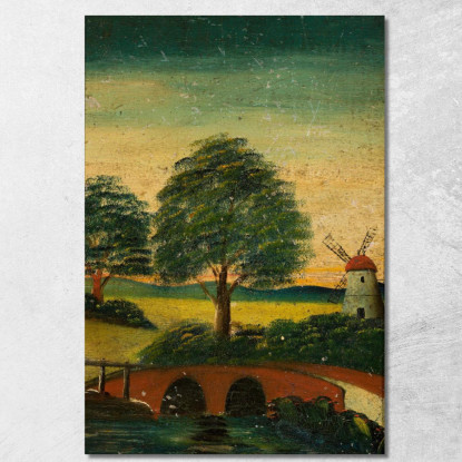 Paesaggio Con Un Mulino A Vento E Un Ponte Tadeusz Makowski tmk98 quadro stampato su tela