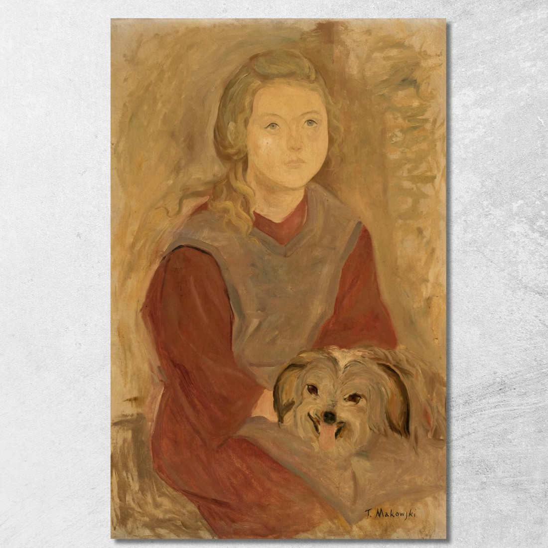 Bambina Con Un Cane Tadeusz Makowski tmk104 quadro stampato su tela