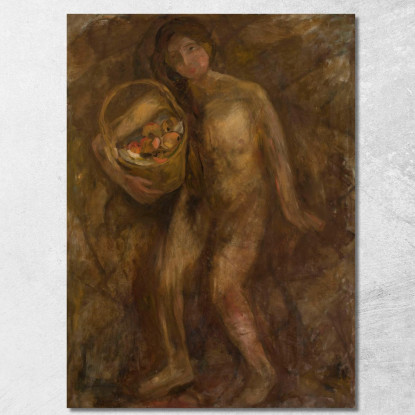 Ragazza Nuda Con Un Cesto Di Mele Tadeusz Makowski tmk129 quadro stampato su tela