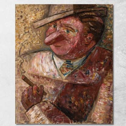 Ritratto Di Un Uomo Con Cappello E Sigaro Tadeusz Makowski tmk148 quadro stampato su tela