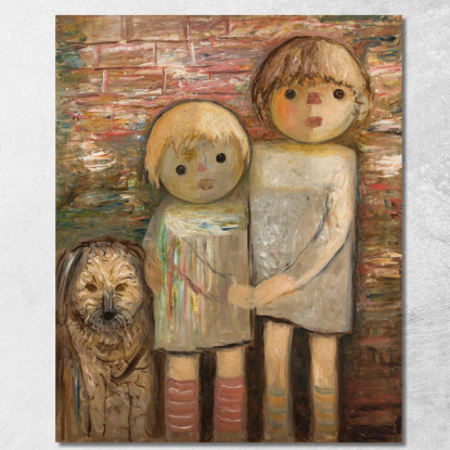 Due Bambini Con Un Cane Tadeusz Makowski tmk185 quadro stampato su tela